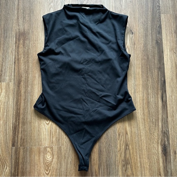Open Edit Double Layer Bodysuit Large Black Funnel High Neck Sleeveless Tank - Picture 1 of 8